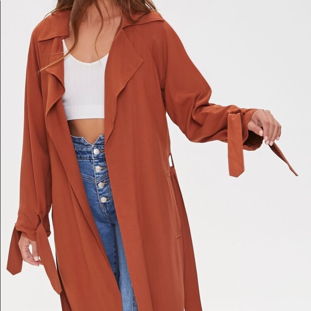 Forever 21 Longline Duster Jacket In Amber